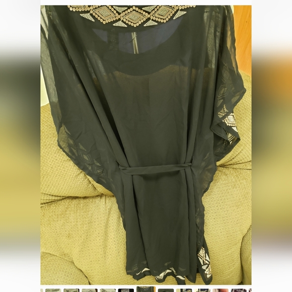 Beautiful black, short sleeve,sheer blouse with gold and silver sequined details - Picture 4 of 4